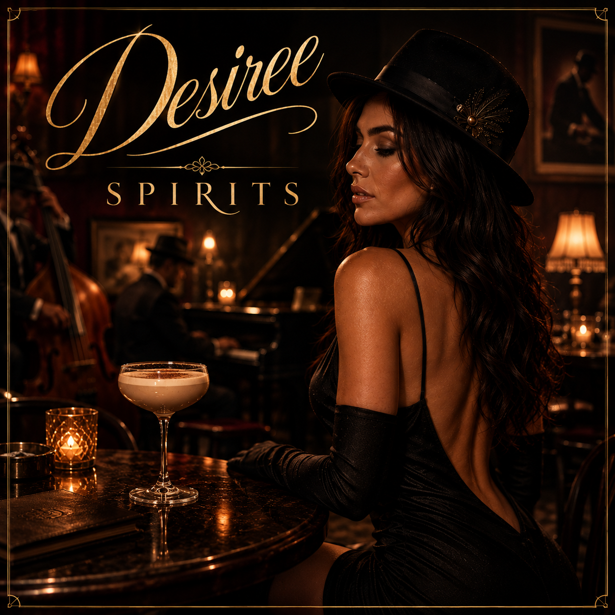Spirits album cover featuring Desiree in a warmly lit jazz lounge with piano and upright bass musicians