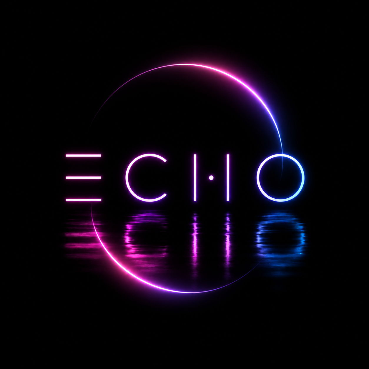 Echo EP album cover with the word Echo in pink, purple, and blue neon light